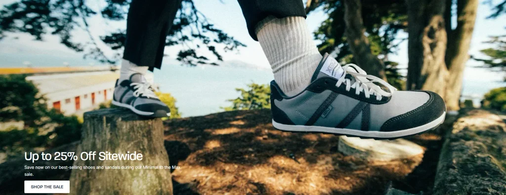Shopify barefoot shoe brand website design case - Home page: the core of digital high-performance experience - first screen area: sense of movement and driving force for action