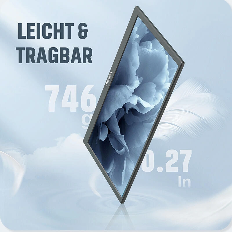 Portable monitor product image: volume expression: side view combined with light elements