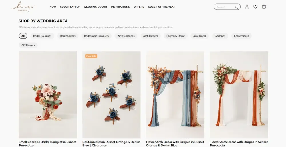 Shopify Wedding Decoration Brand Website Page Design Case - Shop by Wedding Area: Convert Inspiration into Actual Purchases