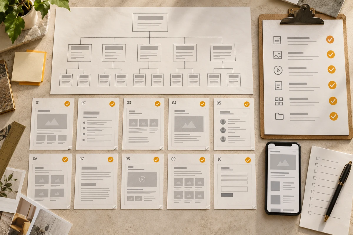 Schematic diagram of website classification by page type and template before revision