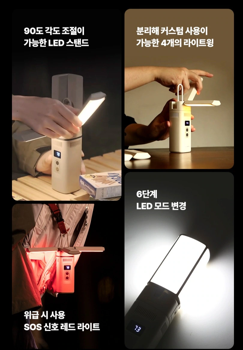 LUMAX folding camping light: multiple states: operating themes divided by cards