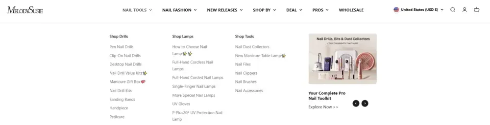 Shopify beauty care brand brand website visual design case-navigation and user browsing path