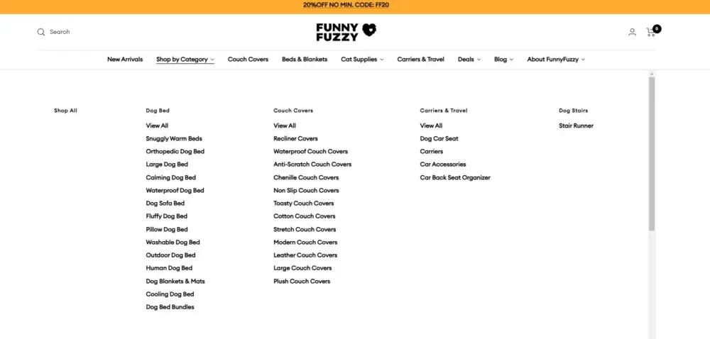Shopify pet supplies brand website website design case-category navigation: replace complexity with clarity