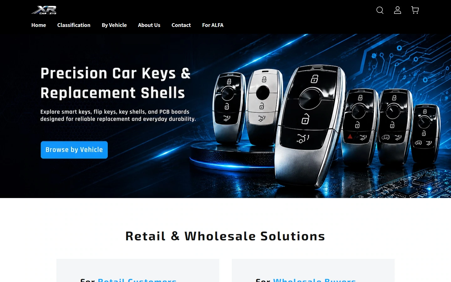 Home page above the fold: first establish the brand tone of the car key
