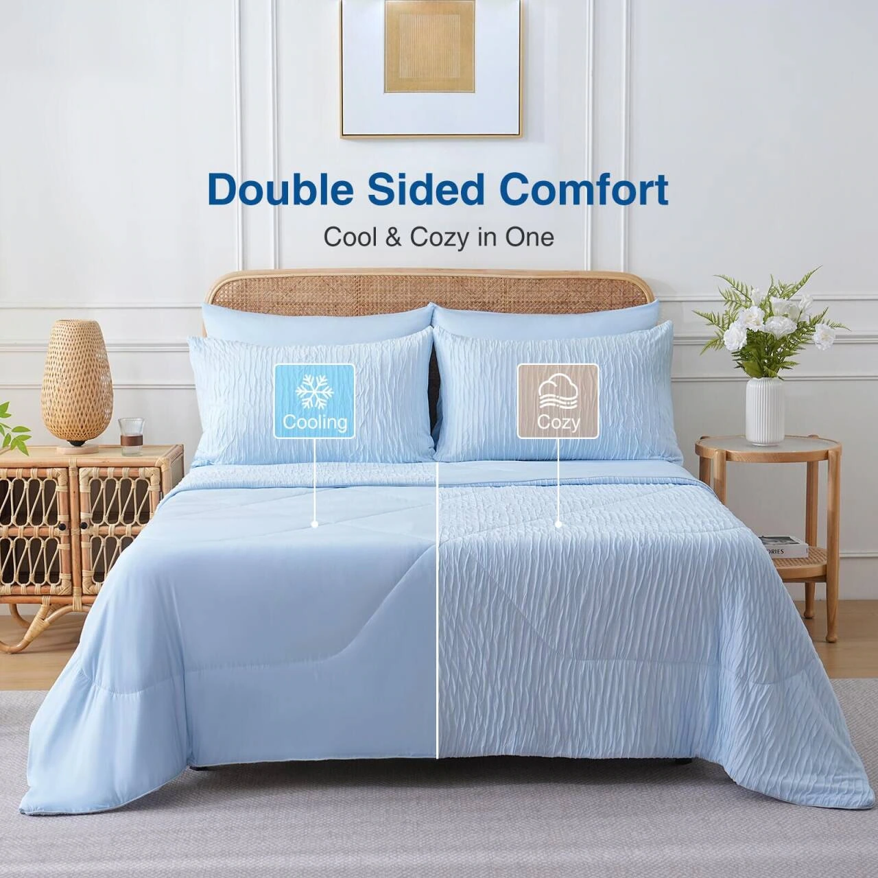 Cool air conditioning quilt product picture: Bed surface display: completely showing the layout relationship