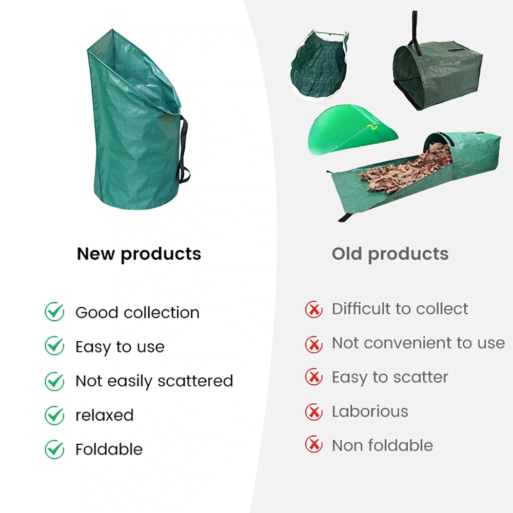 Folding gardening fallen leaf collection bag product picture: Structural comparison: clearly separated on white background