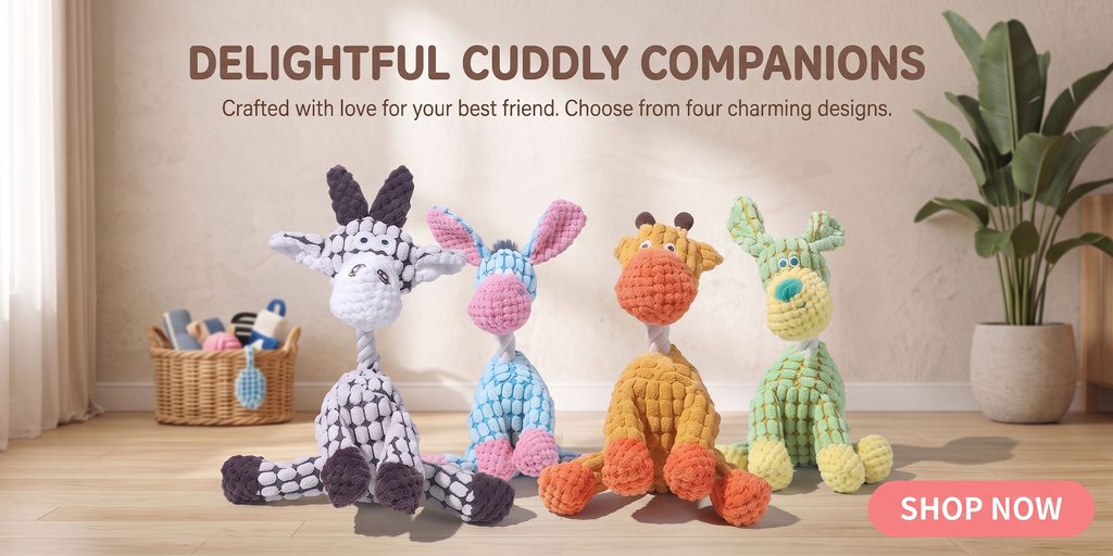 Shopee pet supplies store poster design-Pet plush toys: Use four products to create a sense of series