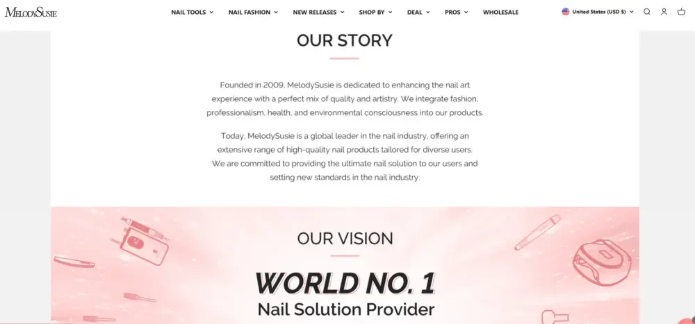 Shopify beauty care brand website visual design case-auxiliary page design-about us and brand story page