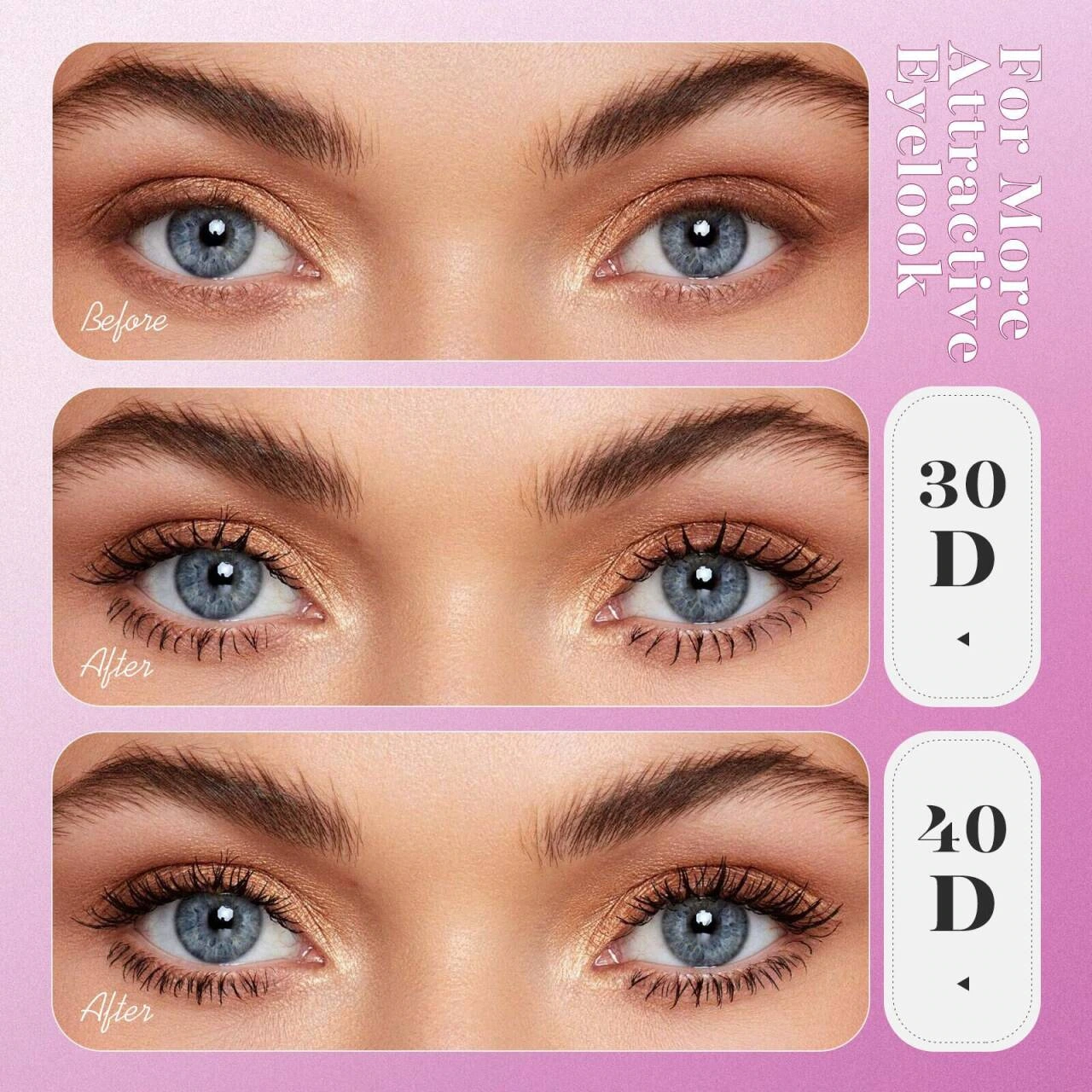 Clustered false eyelash set product picture: Eye comparison: unified cutting to help observation