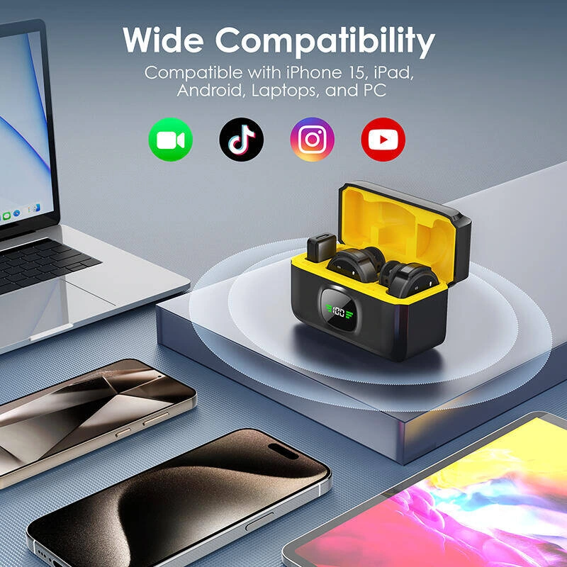 Product image of round wireless lavalier microphone: Stand display: Parts distinguished by front-to-back relationship
