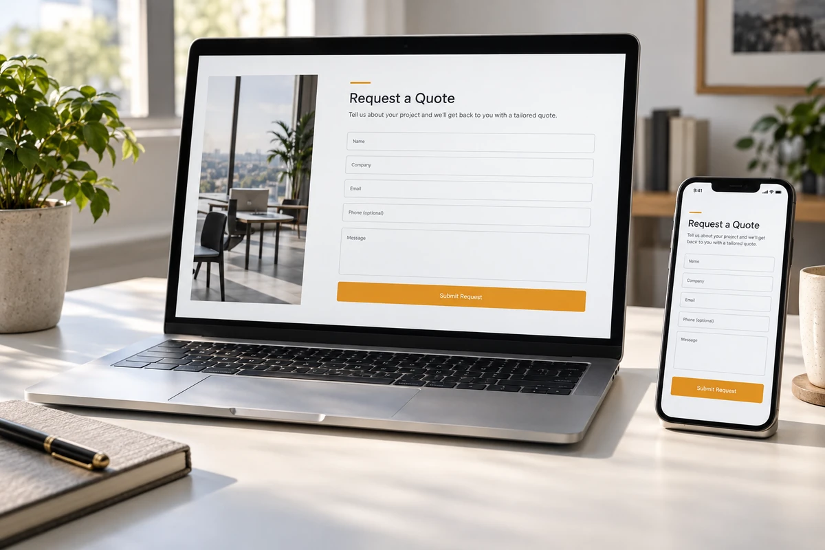 Simple customer inquiry form on laptop and mobile phone, showing desktop and mobile filling layout