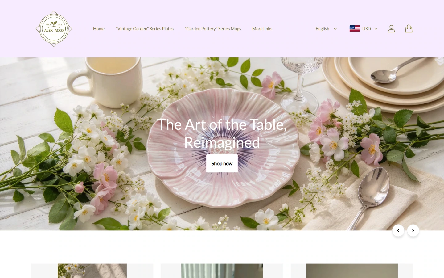 Home page above the fold: first establish the brand tone of ceramic home furnishings