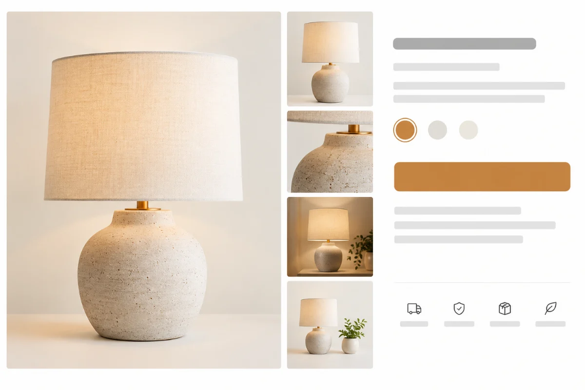 The schematic diagram of the product page displays the main product image, detail pictures and scene pictures to help buyers understand the product from different angles.
