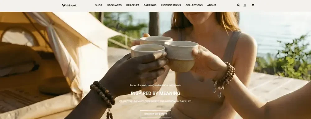 Shopify handmade jewelry and fragrance brand website design case-emotional brand introduction-creating ideal lifestyle imagination through the first screen