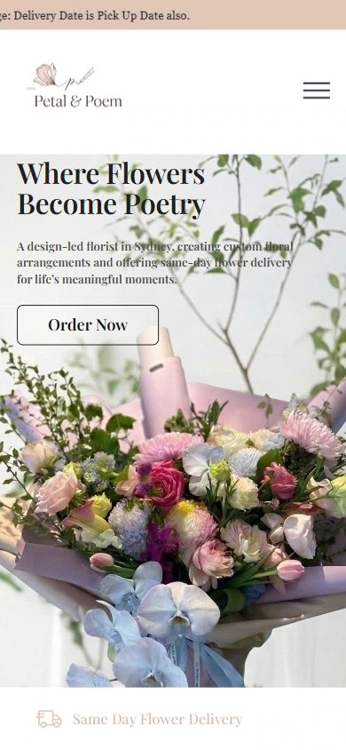 Petal & Poem mobile homepage: reallocate space according to narrow screen