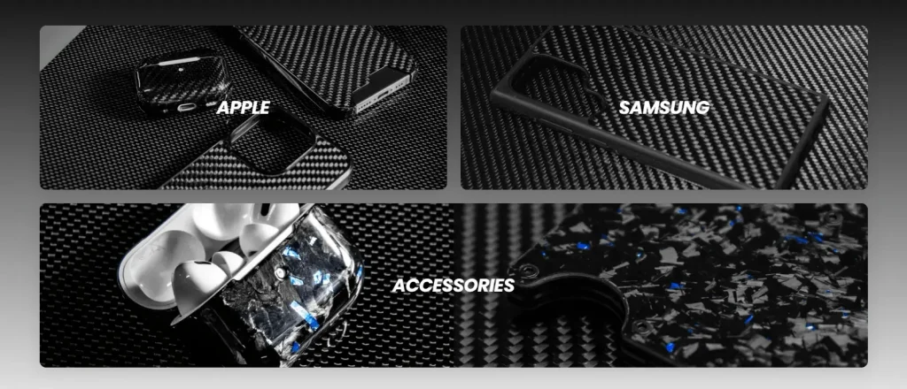 Shopify carbon fiber mobile phone case brand website website design case - homepage design strategy - telling the brand visual story through category navigation
