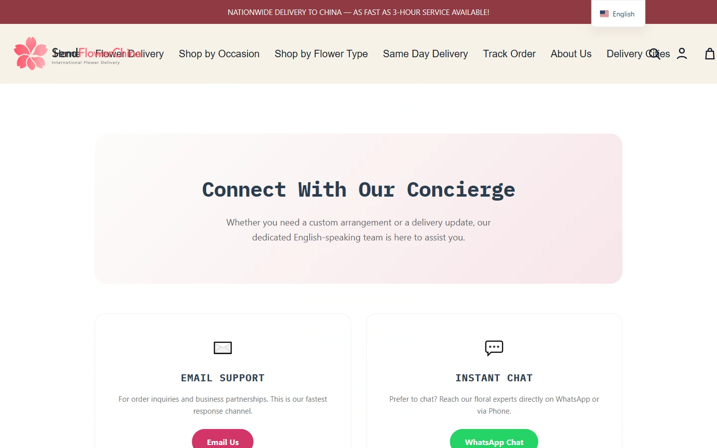 SendFlowerChina Contact Page: Let communication information have a clear place
