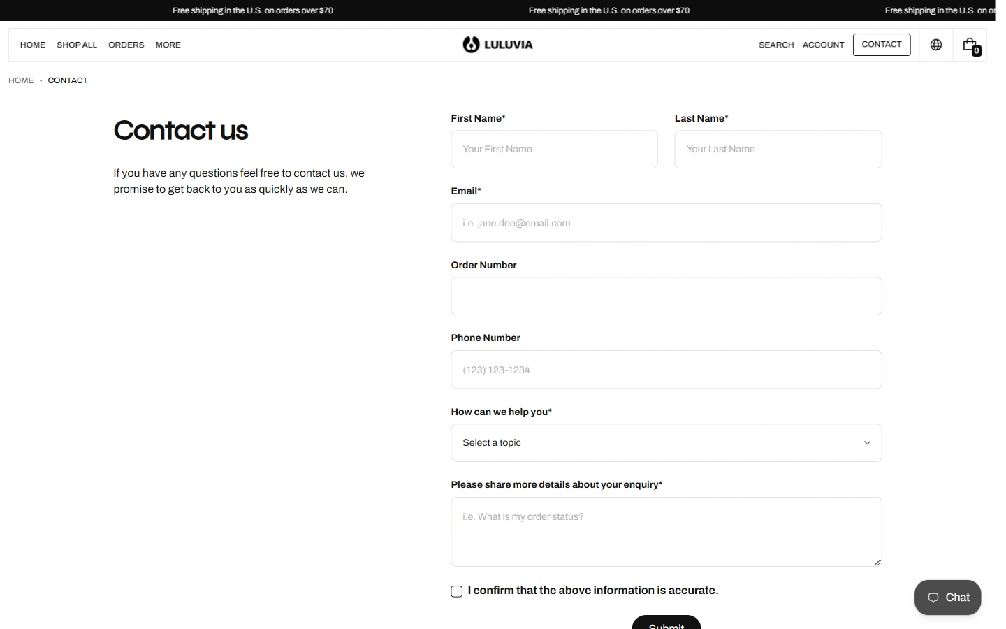 Luluvia Contact Page: Give communications a clear place