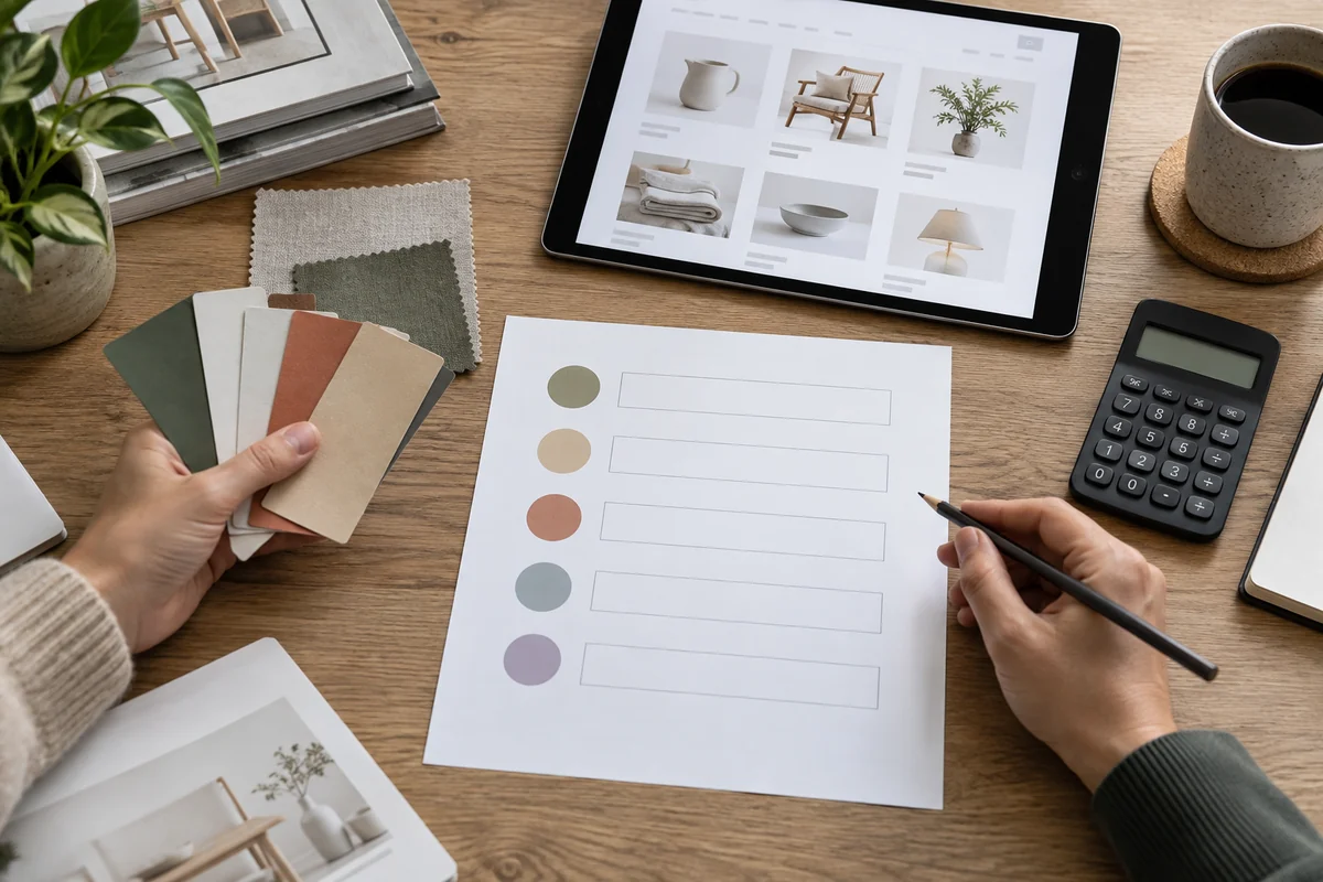 The brand website project planning information and website interface on the desktop illustrate that the cost consists of multiple delivery links.