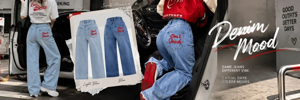 SHEIN women's clothing store poster design case - the first one: using street scenes to strengthen the youthful attitude of jeans