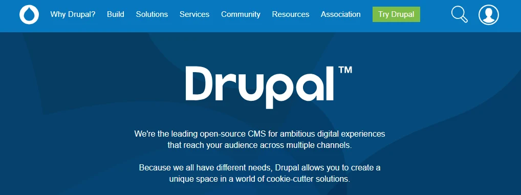 Drupal history official website interface screenshot