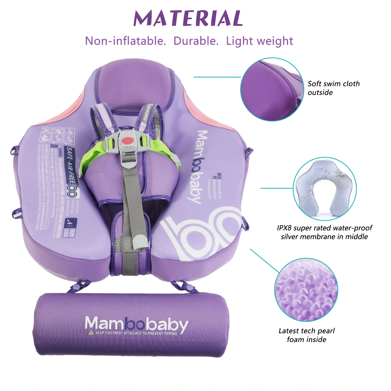 Baby swimming float product picture: purple structure overview: partial material layered expansion