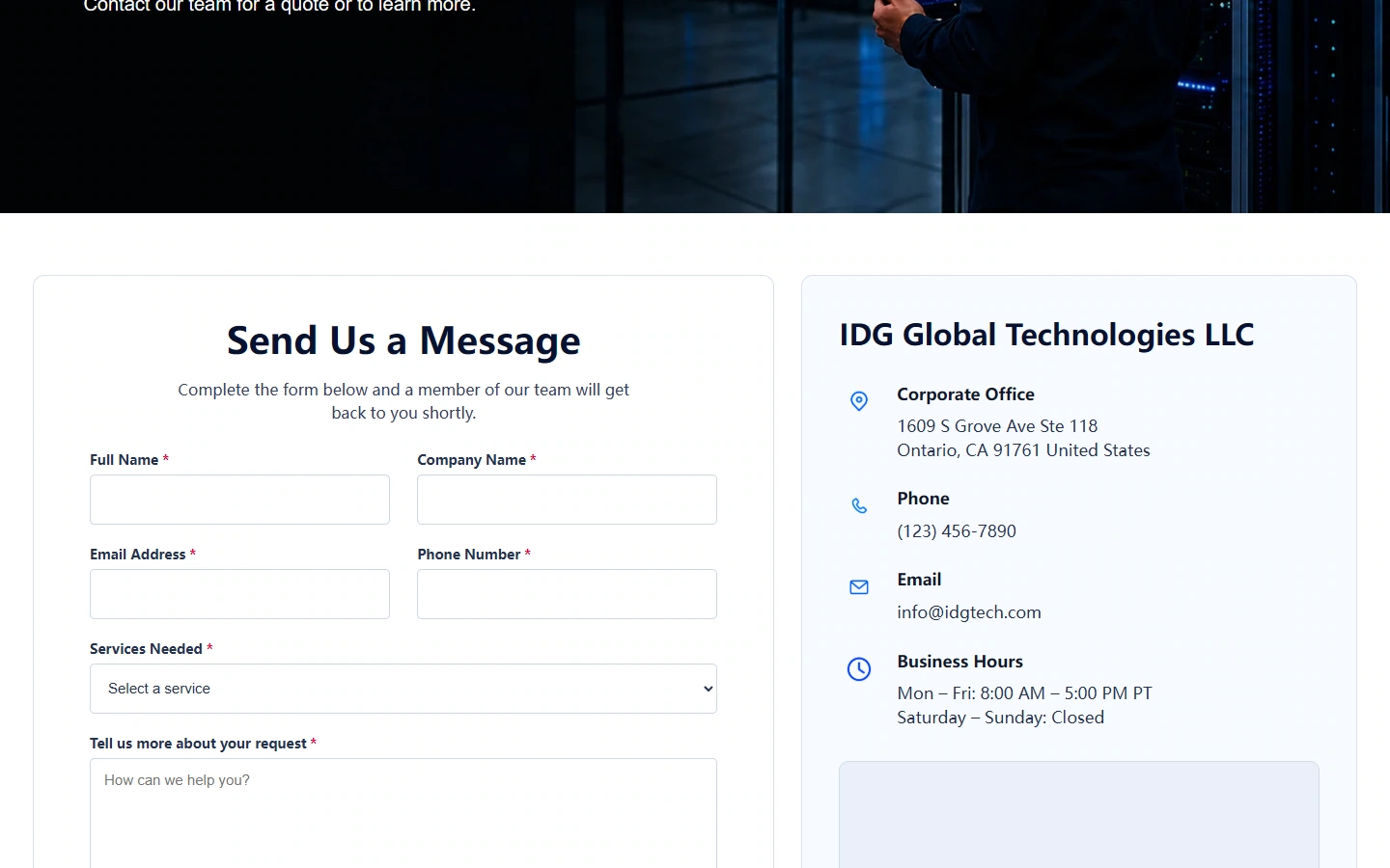 IDG Global Technologies Contact Page: Give communication a clear place