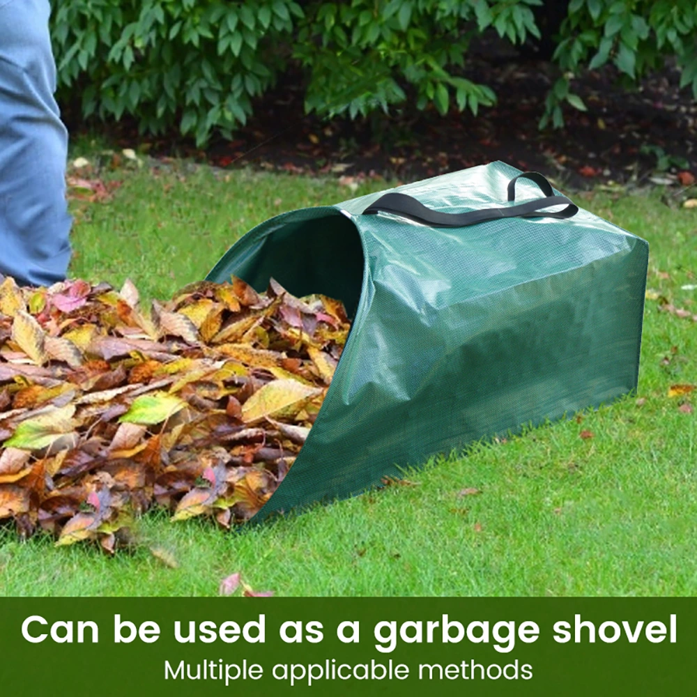 Folding gardening fallen leaf collection bag product picture: horizontal position: the relationship between the protruding opening and the fallen leaves