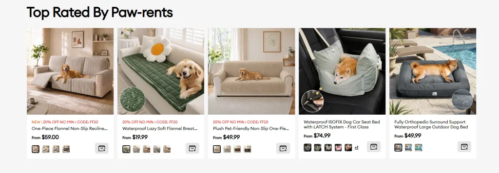Shopify pet supplies brand website website design case-product recommendation module: improve user interaction and browsing depth