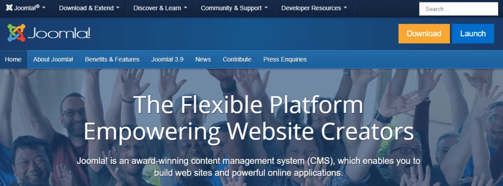 Joomla history official website interface screenshot
