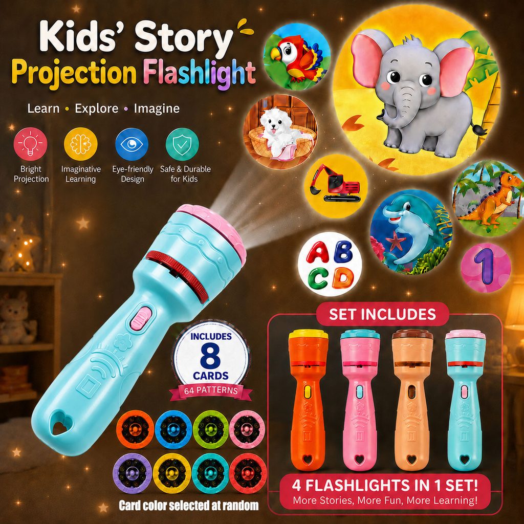 Temu Children's Story Projection Flashlight main product image design - quickly explain what the product is