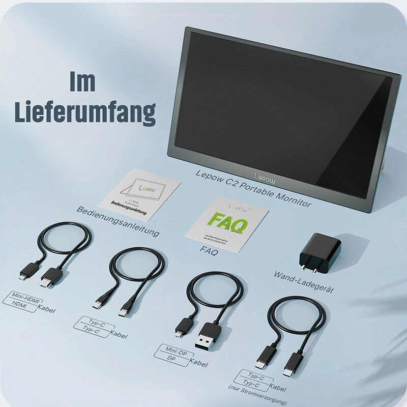Portable display product image: Accessories list: Each object corresponds to a name
