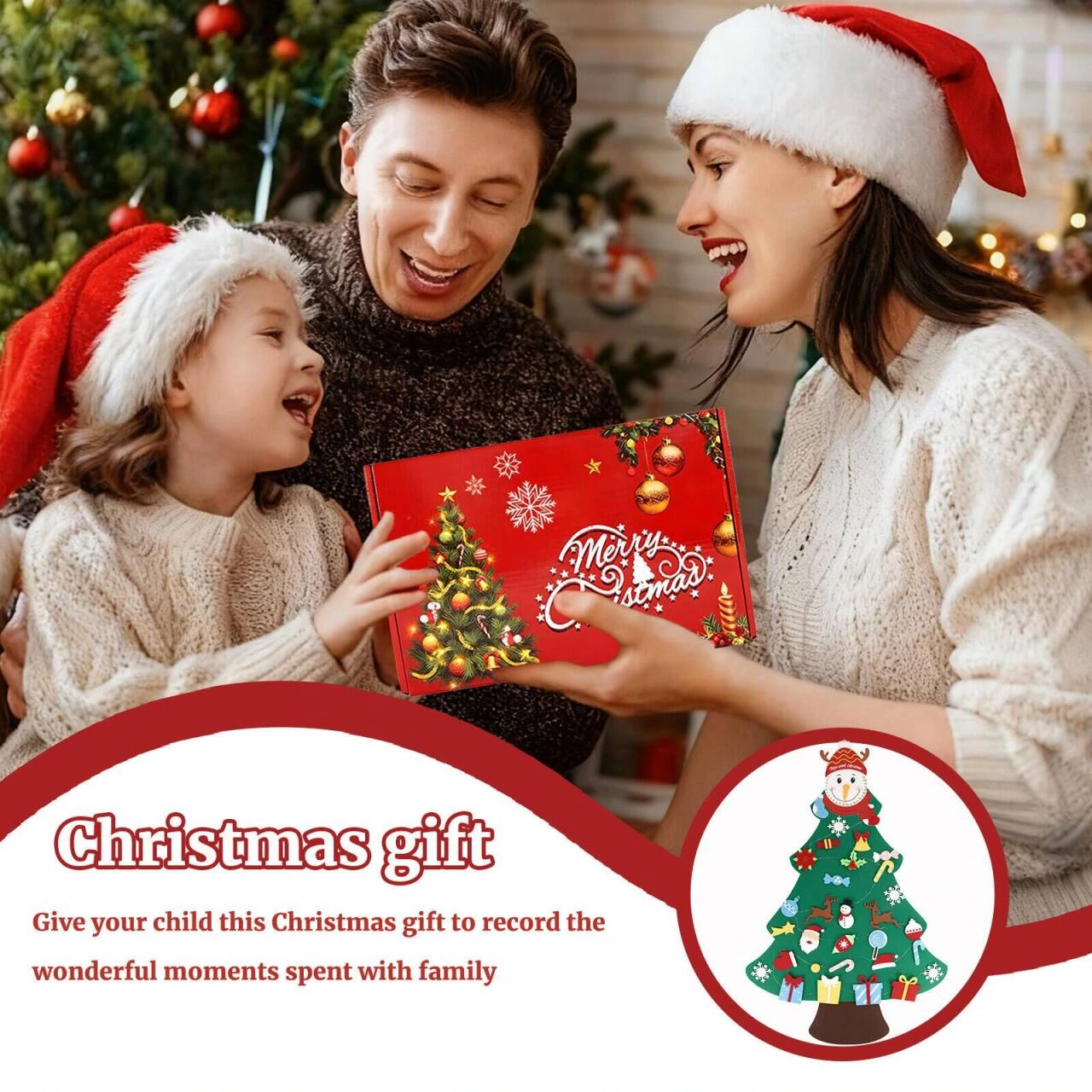 DIY Felt Christmas Tree Product Picture: Gift Situation: Characters are the main focus, and the product is the anchor.