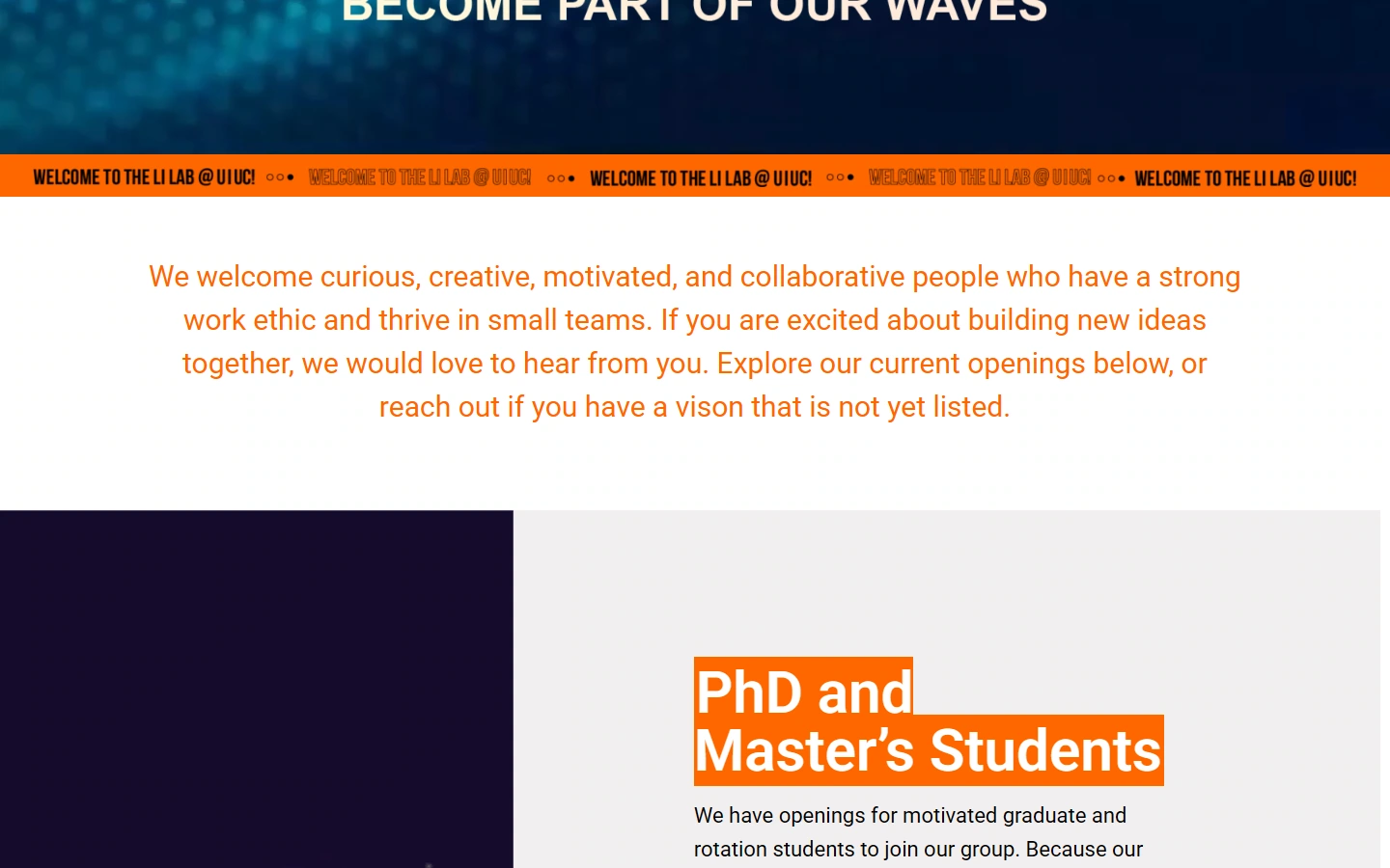 Li Lab contact page: Give communication information a clear place