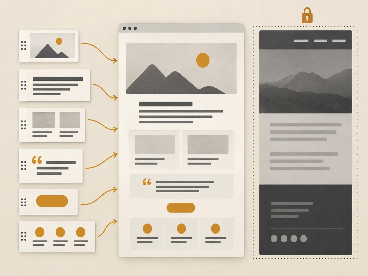 Website template editable module and fixed area boundary diagram