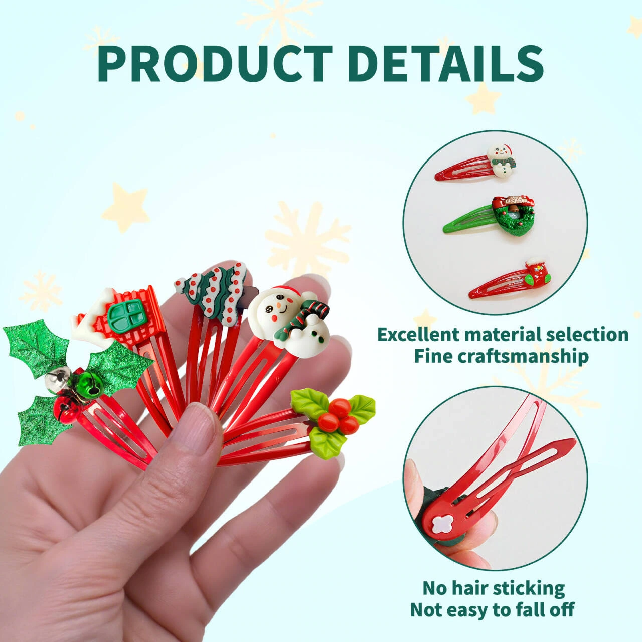 Christmas hairpin set product image: clip details: handheld scale combined with circular enlargement