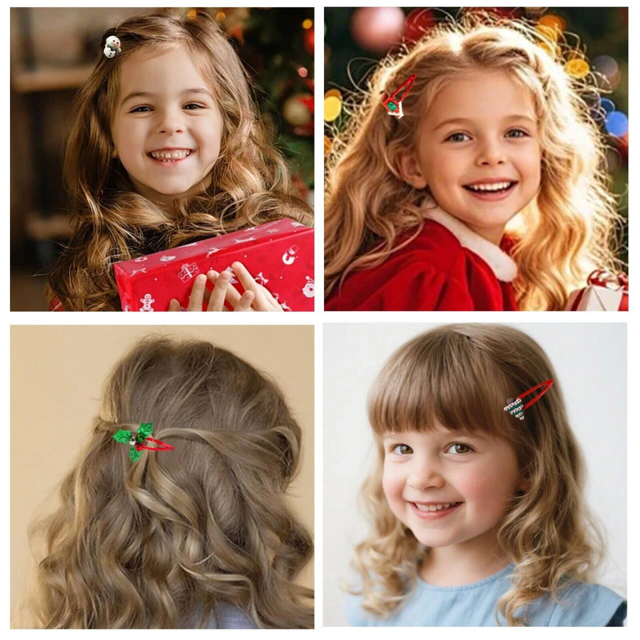Product picture of Christmas hair clip set: worn by children: four-frame photos are cropped uniformly
