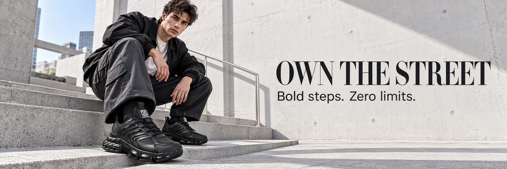 SHEIN Shoe Store Poster Design-Men's Black Sneakers Poster: Strengthen Street and Urban Attitudes