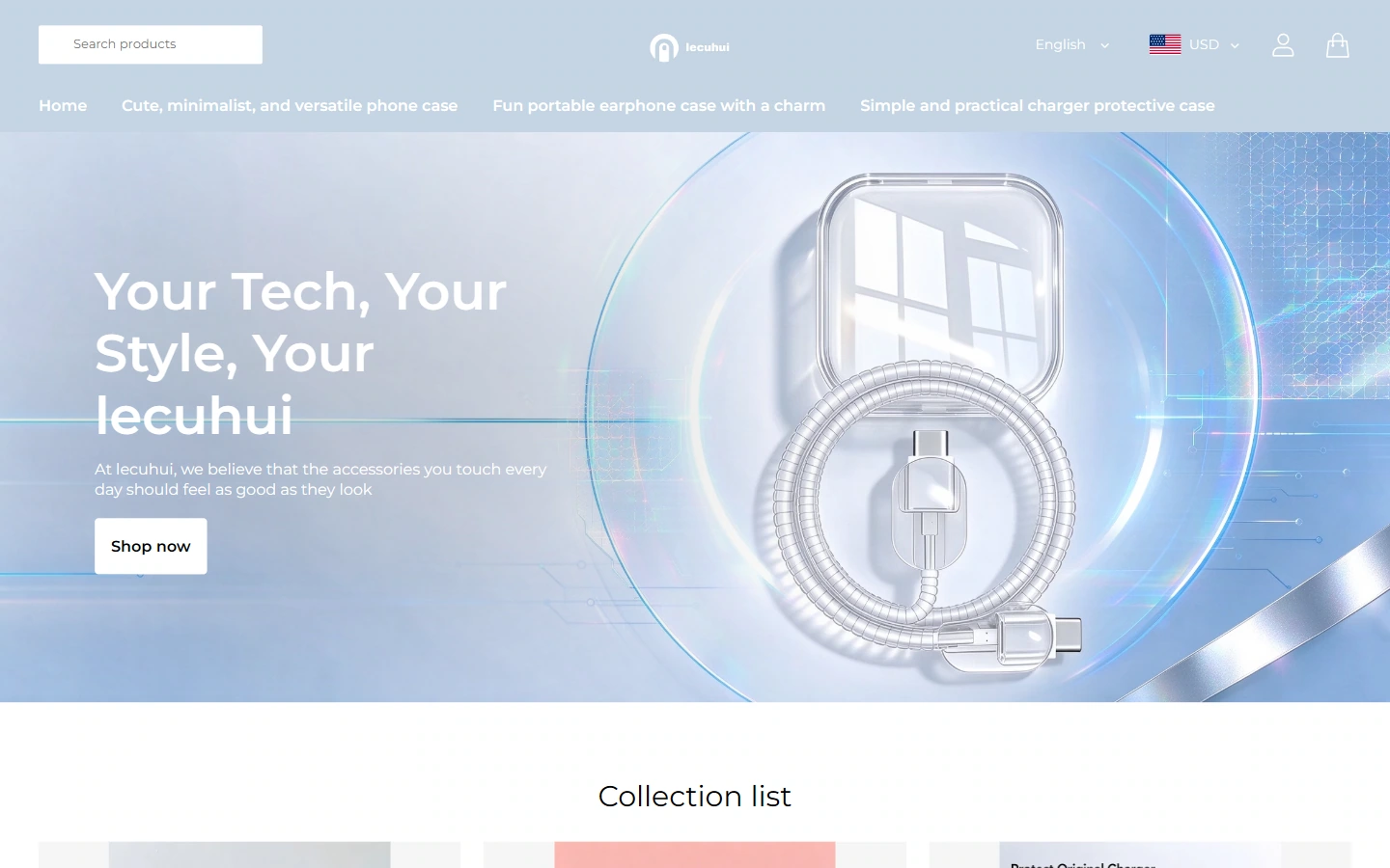 Home page above the fold: first establish the brand tone of digital accessories