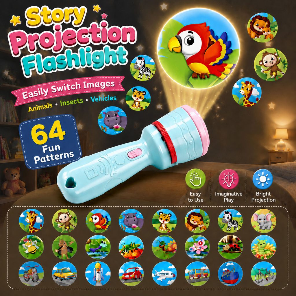 Temu children's story projection flashlight main product image design - concentrated display of 64 pattern contents