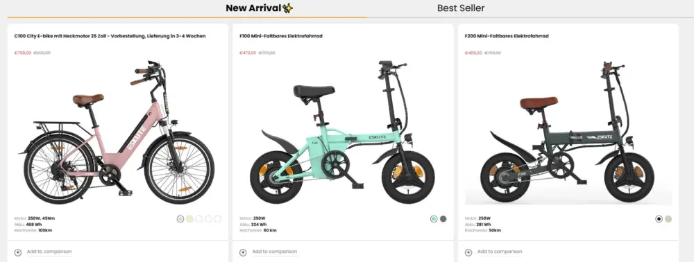Shopify Electric-Assisted Bicycle Brand Website Design Case - Home Page Design: Build the First Impression - Product Key Display Module: Reduce the Difficulty of Selection