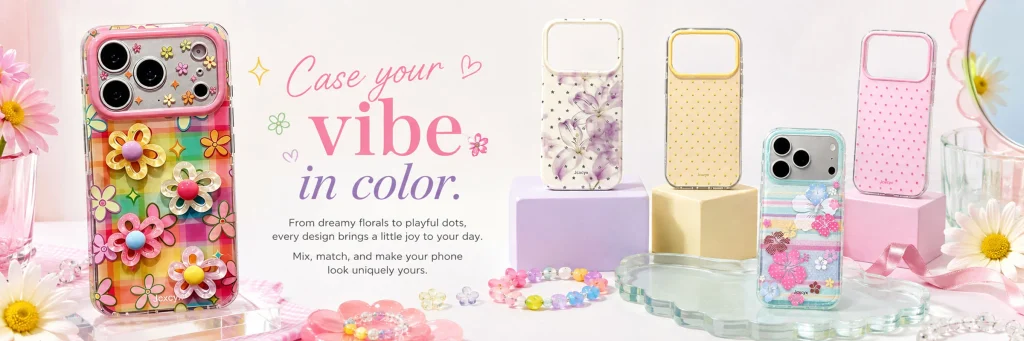 SHEIN mobile phone case store poster design - the first one: using colorful flowers to create a youthful and energetic first-screen impression