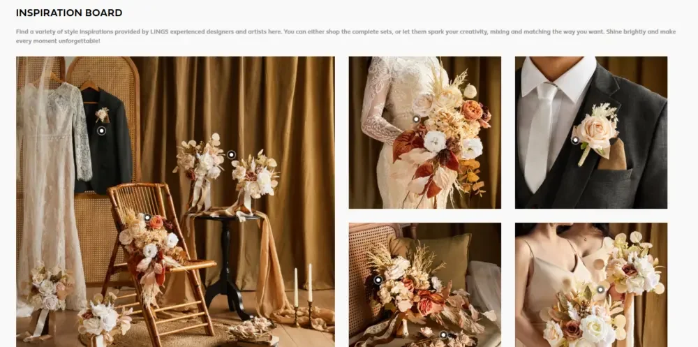 Shopify wedding decoration brand website page design case - color inspiration: enhance purchasing confidence through matching solutions
