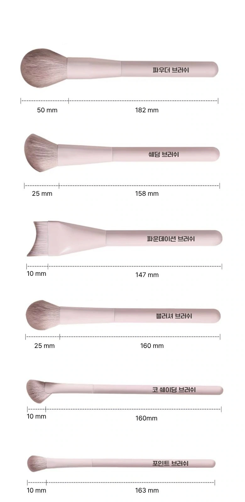 PDG thirteen makeup brushes: the first half of the specification list: lines and brushes correspond line by line