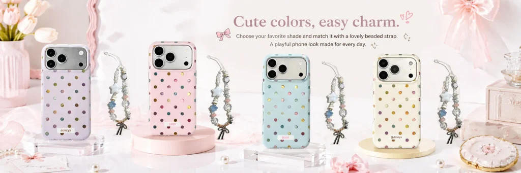 SHEIN mobile phone case store poster design - third picture: multi-color polka dot series emphasizes the sense of choice and matching