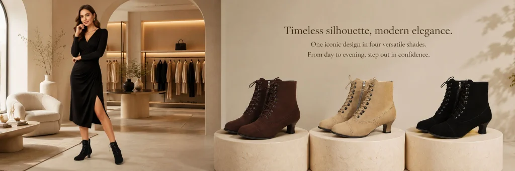 SHEIN women's shoe store poster design analysis - third picture: switching from summer sandals to urban boots