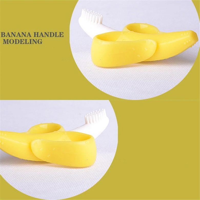 Banana-shaped teether: styling theme: two close-ups using color blocks and circles