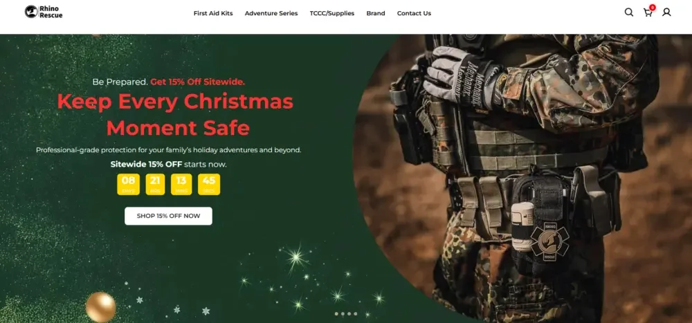 Shopify Tactical First Aid Kit Brand Official Website Design and User Experience Optimization - Home Page Design: Build the First Impression - First Screen Area: Deliver the Brand Mission First, Then Consider Promotion
