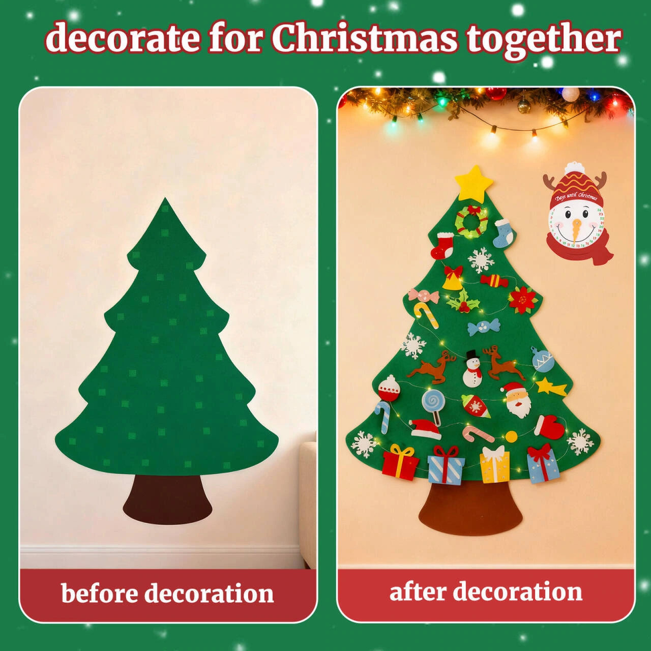 DIY Felt Christmas Tree Product Picture: Arrangement Comparison: Using the same frame to show the before and after state