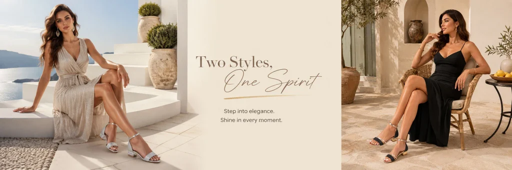 SHEIN women's shoe store poster design analysis - second picture: highlighting elegance and vacation feeling through symmetrical composition